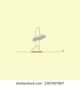 dibujo de línea continua única de la persona que lleva patineta aislada en color beige