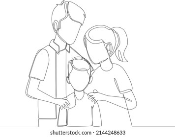 Single continuous line drawing of picture frame with family. Mom,dad and son. One line draw design graphic vector illustration.
