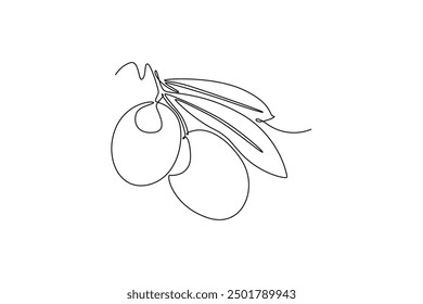 Pila de dibujo de línea continua única fruta de olivo orgánica saludable para la identidad del logotipo de la huerta. Concepto de ingredientes principales de frescura para el icono de la fruta. Ilustración vectorial de Diseño gráfico de dibujo dinámico de una línea