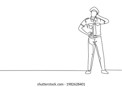 Single Continuous Line Drawing Pilot Stands Stock Vector (Royalty Free ...