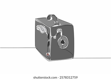 Single continuous line drawing pinhole camera. With a strap made of genuine leather. Adds a classic and elegant impression. Vintage. World Pinhole Photography Day. One line design vector illustration