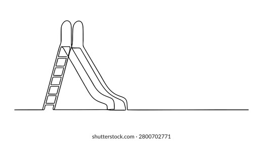 A single continuous line drawing of a playground slide showing the ladder and the chute for children to play and have fun in a park or school yard setting Vector, illustration