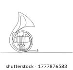 Single continuous line drawing of pocket trumpet. Dynamic wind music instruments concept one line draw design graphic vector illustration
