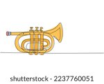 Single continuous line drawing of pocket trumpet. Wind music instruments. Modern concept one line draw design graphic vector illustration