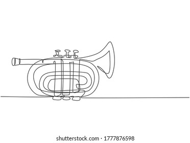 Single continuous line drawing of pocket trumpet. Wind music instruments. Modern concept one line draw design graphic vector illustration