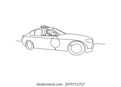 Single continuous line drawing the police were driving by in their patrol car. Road patrol activity icon. One line draw graphic design vector illustration.