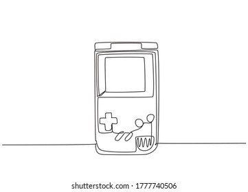 Single continuous line drawing of portable arcade video game watch. Vintage console game item concept one line graphic draw design vector illustration