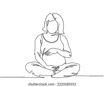 Single continuous line drawing of pregnant woman, Hand drawn single line of mother. Happy young mom is holding her pregnant belly. Happy Woman's Day. Character women with pregnancy