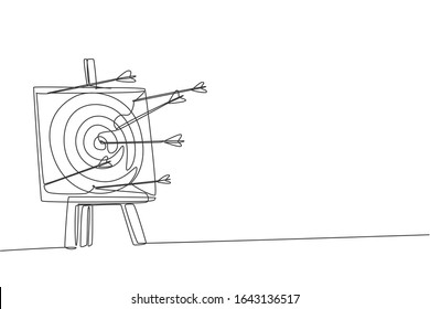 Single continuous line drawing of professional archer shot archery target not too precisely. Archery sport exercise with the bow concept. Trendy one line draw design vector illustration graphic