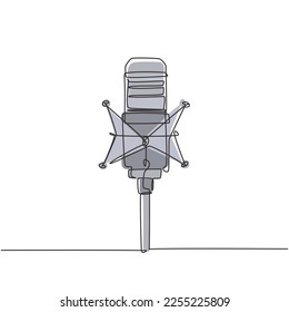 Single continuous line drawing professional studio microphone. Sound recording equipment concept. Condenser mic for studio recording voice. Dynamic one line draw graphic design vector illustration