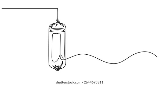 Single continuous line drawing punching bag for boxing gear logo. Boxing equipment for training at indoor gym. Boxer punch practice for match, Punchbag continuous one line drawing. Heavy bag single. 