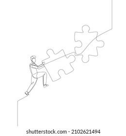 Single continuous line drawing, of put puzzle to solve a problem. Minimalism and Trendy teamwork concept one line draw graphic design vector illustration. 