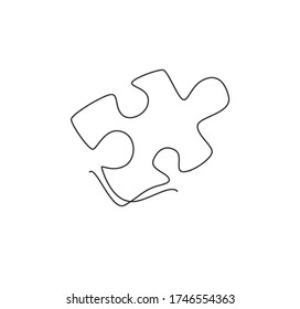 Single continuous line drawing of a puzzle piece for human creativity thinking process. Toy kids company logotype symbol template concept. Dynamic one line draw graphic vector illustration