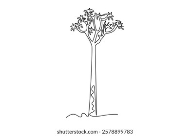 Single continuous line drawing quiver tree forest. Decorative kokerboom woud for greeting post card. Tourist and travel wall decor poster art. Dynamic one line draw graphic design vector illustration