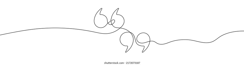 Single continuous line drawing of a quote mark. One continuous line of a quote mark drawing. Vector illustration. Quote linear design