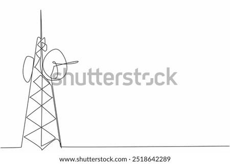 Single continuous line drawing a radio tower stands tall against the sky. The infrastructure and technology behind radio broadcasting. Connecting. World Radio Day. One line design vector illustration