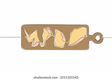 Single continuous line drawing raw chicken pieces on a cutting board. Processed to be delicious food. Juicy. High in protein. Chicken fat. National Poultry Day. One line design vector illustration