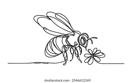 Um único desenho de linha contínua de uma abelha realista