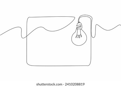 Single continuous line drawing of rectangle with bulb lamp hanging on the corner. National Trivia Day. Template for poster, banner, greeting card, with text copy space. Vector art illustration design