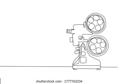 Single continuous line drawing of retro old classic video player. Vintage analog movie projector item concept one line draw design vector graphic illustration