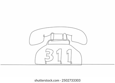 Single continuous line drawing retro telephone with the number 311 in the middle. A non-emergency helpline in various places throughout North America. 311 Day. One line design vector illustration