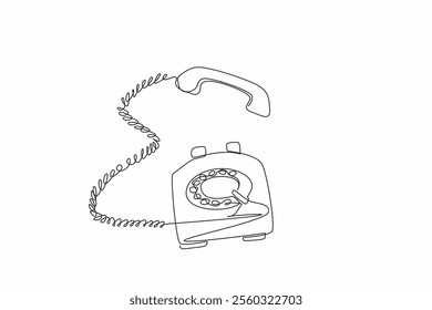 Single continuous line drawing retro telephone with the telephone receiver raised and at the top. The ringing sound of landline. Classic. National Telephone Day. One line design vector illustration