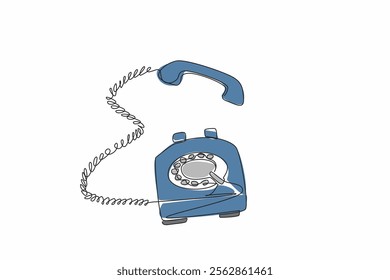 Single continuous line drawing retro telephone with the telephone receiver raised and at the top. The ringing sound of landline. Classic. National Telephone Day. One line design vector illustration