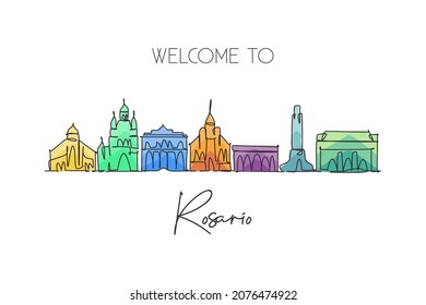 Single continuous line drawing of Rio de Janeiro city skyline, Brazil. Famous city scraper and landscape. World travel postcard concept. Editable stroke modern one line draw design vector illustration