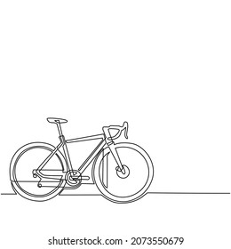 Single continuous line drawing road bicycle. Eco friendly vehicle, sport bike. Speed city travel attribute, cycling hobby symbol. Multi gear transport. One line draw graphic design vector illustration