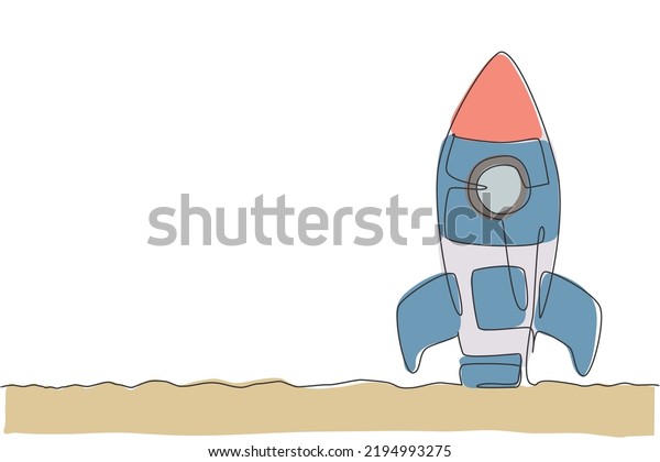 Single continuous line drawing rocket launch\
fly into the sky universe. Vintage spacecraft rocketship. Simple\
retro outer space vehicle concept. Trendy one line draw design\
vector graphic\
illustration