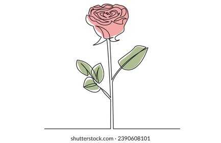 Single Continuous line drawing of rose flower. Single-line art drawing rose flowers vector illustration isolated on a white background.