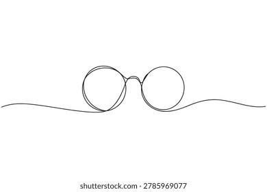 Single continuous line drawing of round eyeglasses with spectacles illustration accessory minimalist continuous isolated background artistic optometry corrective