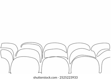 Filas de um único desenho de linha contínua de assentos de teatro. Compartilhe a experiência de desfrutar de entretenimento juntos. Cadeiras confortáveis. Teatral Dia Mundial do Teatro. Ilustração de vetor de design de uma linha