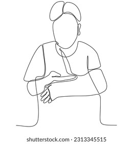 Single continuous line drawing sad injured girl with broken arm, single line draw graphic design vector illustration