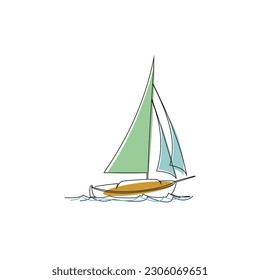 single continuous line drawing of sailing boat on the sea