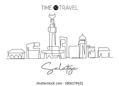 Dibujo de una sola línea continua de la ciudad de Salatiga, Java Central Indonesia. Ciudad famosa por la decoración de las paredes. Concepto de viajes en el mundo. Dibujo de trazo de línea moderna ilustración de vector