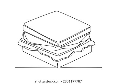 Single continuous line drawing 
sandwich. Fast Food