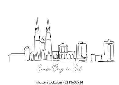 Single continuous line drawing of Santa Cruz do Sul Brazil skyline. Famous city scraper landscape. World travel home wall decor art poster print concept. Modern one line draw  vector illustration 