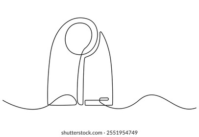 single continuous line drawing scarf, Autumn scarf continuous one line drawing, single line art element, minimalist sketch line vector illustration