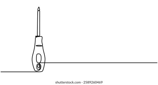 Single continuous line drawing of screw driver mechanics concept vector illustration, Screwdriver icon line continuous drawing vector. One line Construction Screwdriver icon vector background. Screw