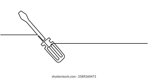 Single continuous line drawing of screw driver mechanics concept vector illustration, Screwdriver icon line continuous drawing vector. One line Construction Screwdriver icon vector background. Screw