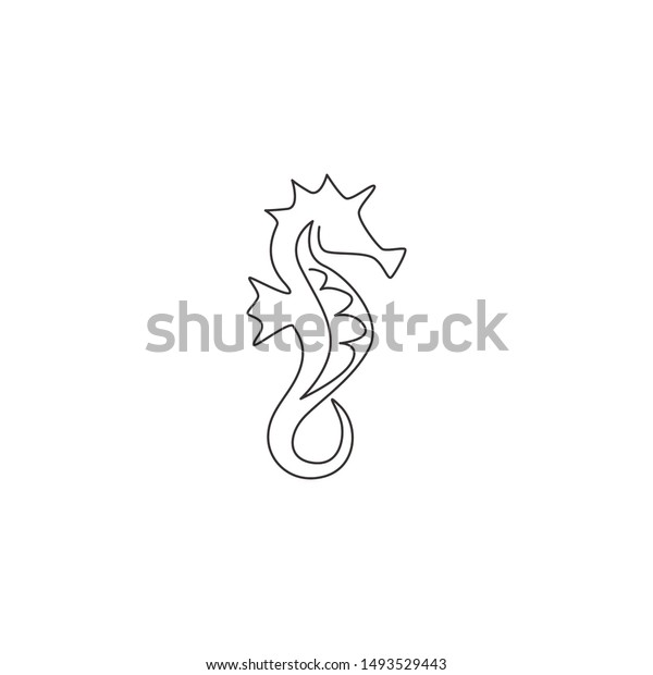 Single\
continuous line drawing of sea horse for marine logo identity. Tiny\
hippocampus animal mascot concept for aquarium show icon. Modern\
one line draw design vector\
illustration