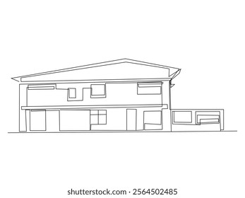 Single continuous line drawing of second story elementary school building, Education concept. Modern one line draw graphic design vector illustration.