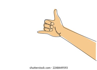 Einzelne kontinuierliche Linie ziehen Shaka Zeichen Geste. Hawaiianisches Handzeichen oder Symbol. Kommunikation mit Handgesten. nonverbale Zeichen oder Symbole. Dynamische Einzeilengrafik-Grafik, Vektorgrafik