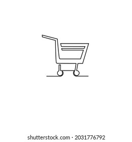 Single continuous line drawing of a shopping cart
