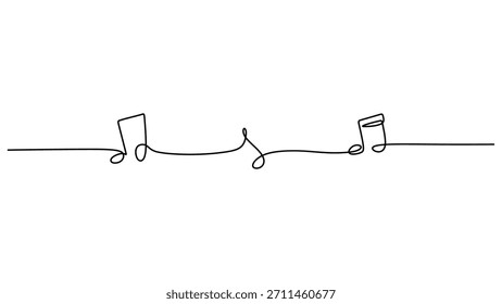 El dibujo de una sola línea continua muestra notas musicales fluidas, un simple símbolo de melodía y creatividad artística.