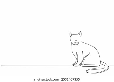 Single continuous line drawing the siamese cat posing. Resting time at home. Pay attention to the surroundings. Tired of playing. Break. National Siamese Cat Day. One line design vector illustration