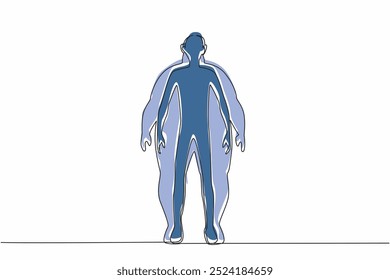 Silhueta de desenho de linha contínua única de uma mulher de corpo magro dentro da silhueta de corpo gordo. Lutando para alcançar padrões corporais ideais na sociedade. Dia Mundial da Obesidade. Ilustração de vetor de design de uma linha