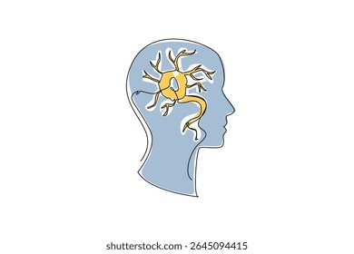 Silhueta de desenho de linha única contínua da cabeça com nervo de esclerose múltipla no meio. Doenças crônicas afetam o cérebro. Dia Mundial da Esclerose Múltipla. Ilustração de vetor de design de uma linha