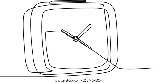 Single continuous line drawing of simple square clock with alarm turn. Loud ringing alarm timer for waking up reminder concept. Modern one line draw design graphic vector illustration.